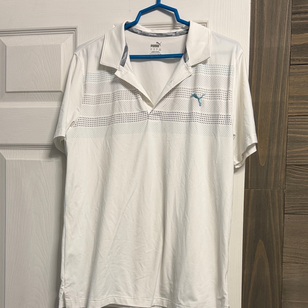 Puma White Polo with Teal Logo